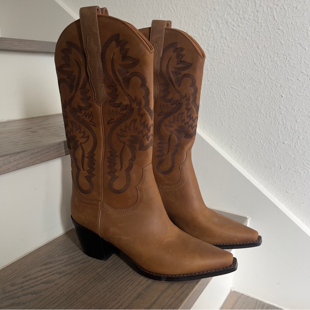 NWOB Jeffrey Campbell Anthropologie Dagget Western Cowboy Boots in Brown - Picture 3 of 7